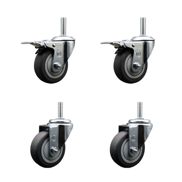 Service Caster 35 Inch Thermoplastic Rubber Swivel 34 Inch Threaded Stem Caster Set 2 Total Lock Brakes SCC-TSTTL20S3514-TPRB-34212-2-S-2 - main